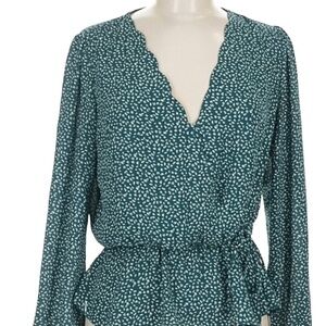 Nine Britton Teal/Green Wrap Effect Peplum top, Crossover V Neck